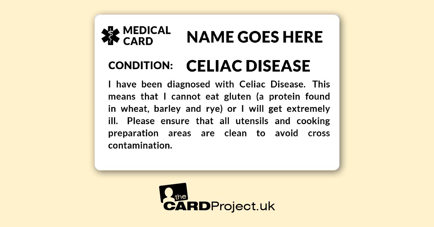 Celiac (Coeliac) Disease Mono Awareness Medical ID Alert Card 